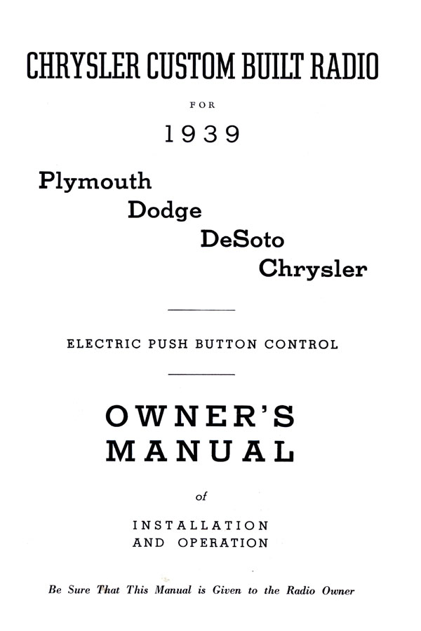 1939 Chrysler Radio Manual Page 2